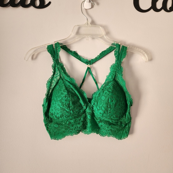 Aerie Fa La Lace Padded Bralette in Green Alpine Size Small NWT - Picture 3 of 9